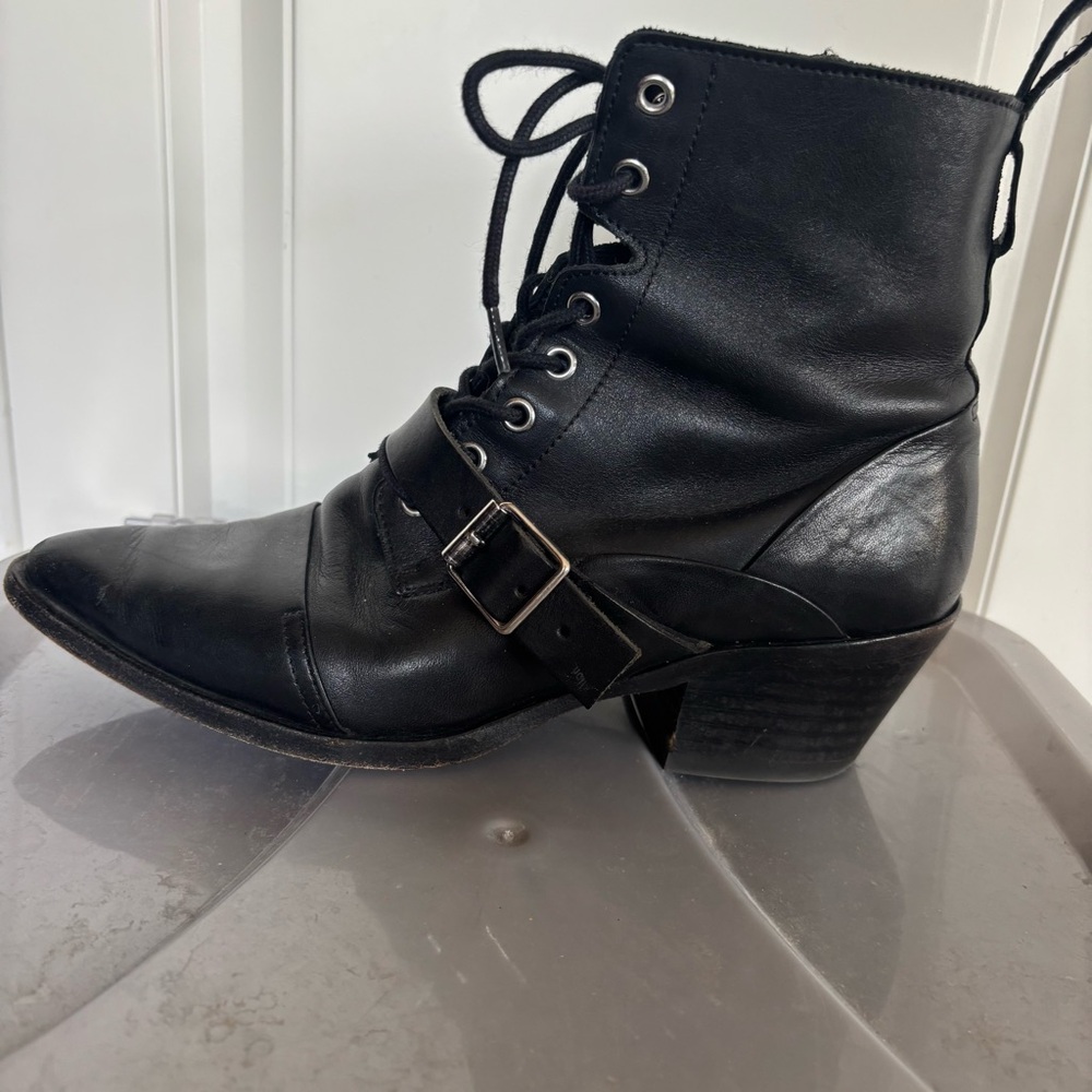 All Saints Black Leather Lace-Up Ankle Boots
